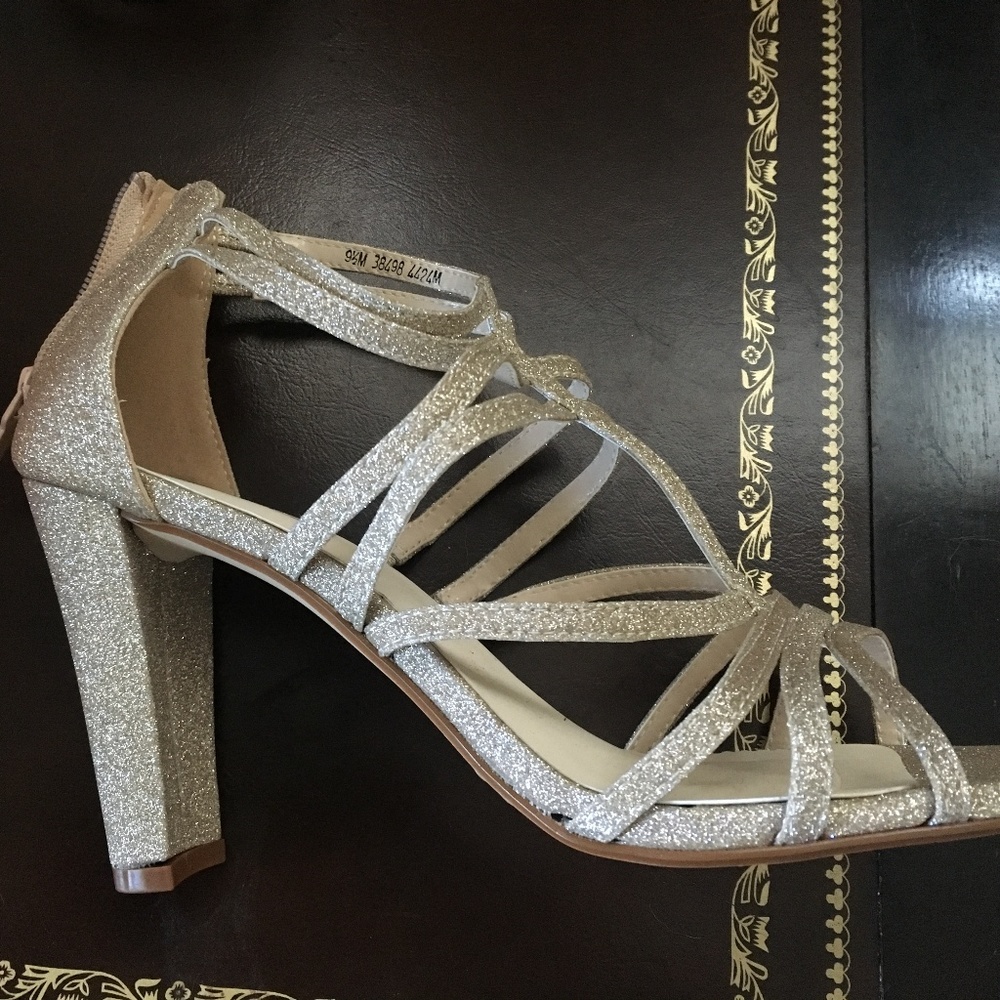 Gold glittery wedding heels